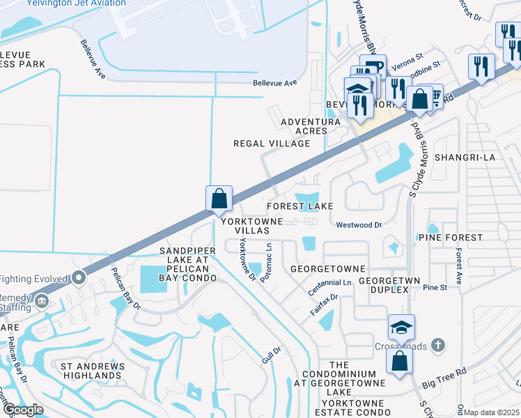 map of restaurants, bars, coffee shops, grocery stores, and more near 252 Forest Lake Boulevard in Daytona Beach