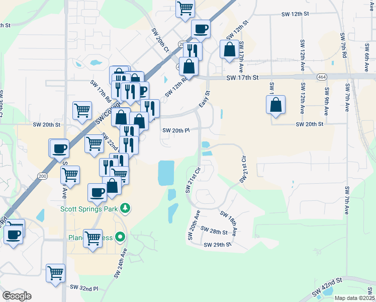 map of restaurants, bars, coffee shops, grocery stores, and more near 2300 Southwest 21st Circle in Ocala