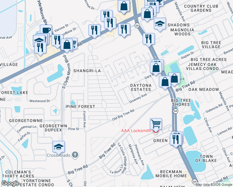 map of restaurants, bars, coffee shops, grocery stores, and more near 1902 Donald Pl in Daytona Beach