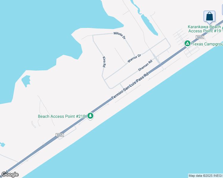 map of restaurants, bars, coffee shops, grocery stores, and more near 18823 Shaman Road in Galveston