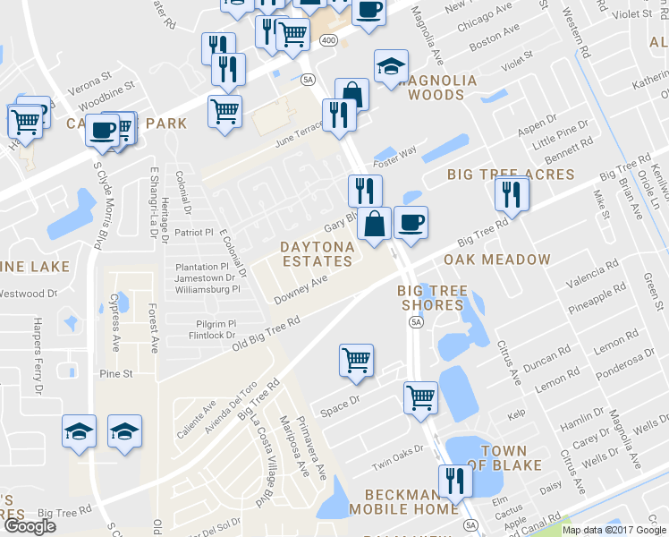 map of restaurants, bars, coffee shops, grocery stores, and more near 1943 Fern Place in Daytona Beach