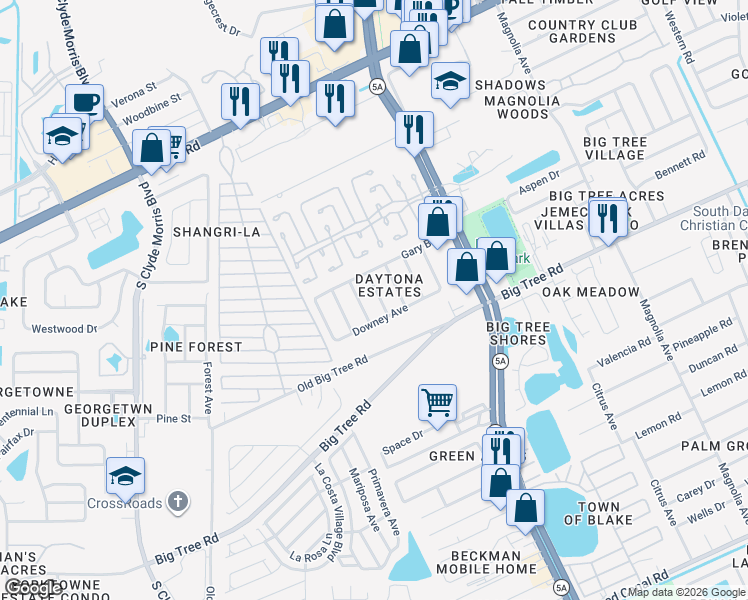 map of restaurants, bars, coffee shops, grocery stores, and more near 1928 Vernon Place in Daytona Beach