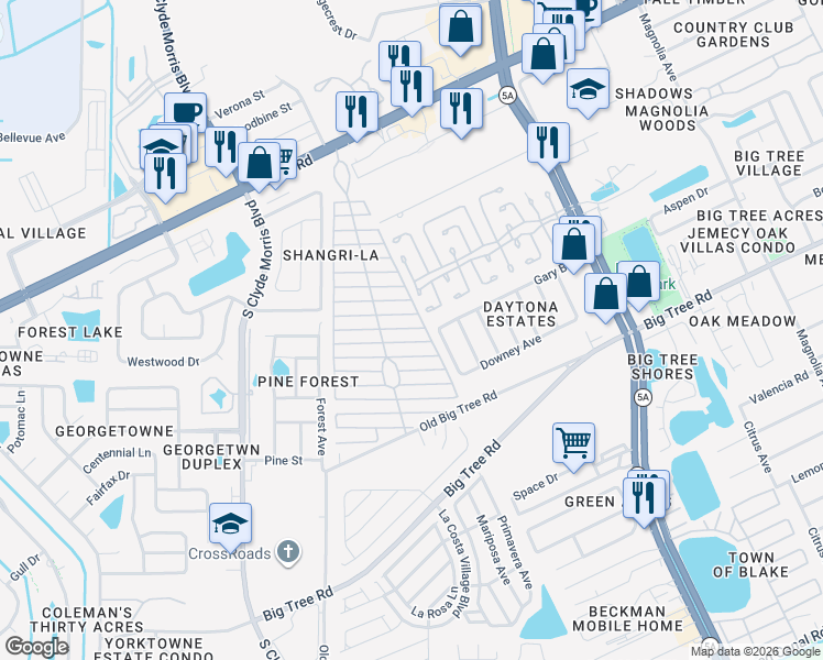 map of restaurants, bars, coffee shops, grocery stores, and more near 1902 Donald Place in Daytona Beach