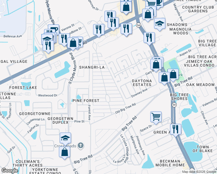 map of restaurants, bars, coffee shops, grocery stores, and more near 1280 Jamestown Drive in Daytona Beach