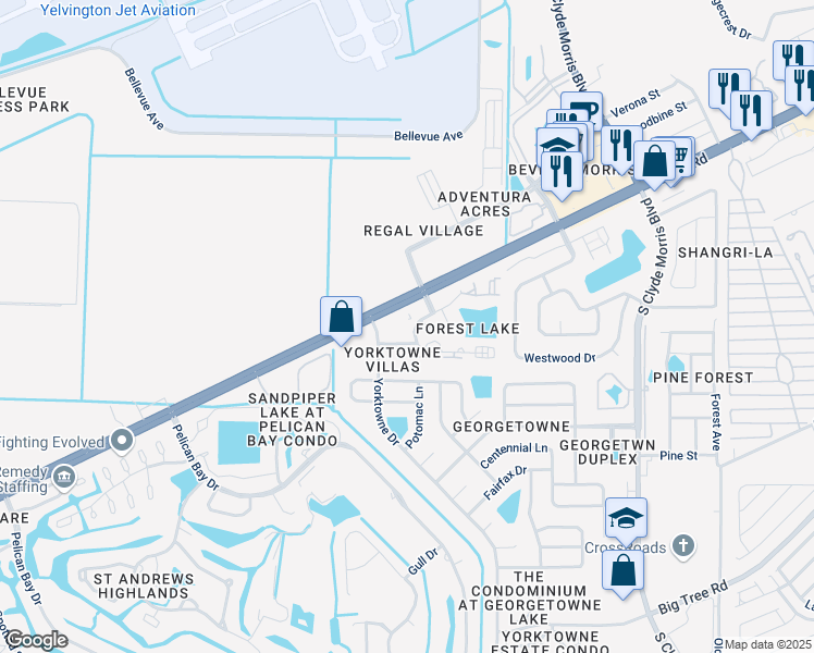 map of restaurants, bars, coffee shops, grocery stores, and more near 252 Forest Lake Boulevard in Daytona Beach