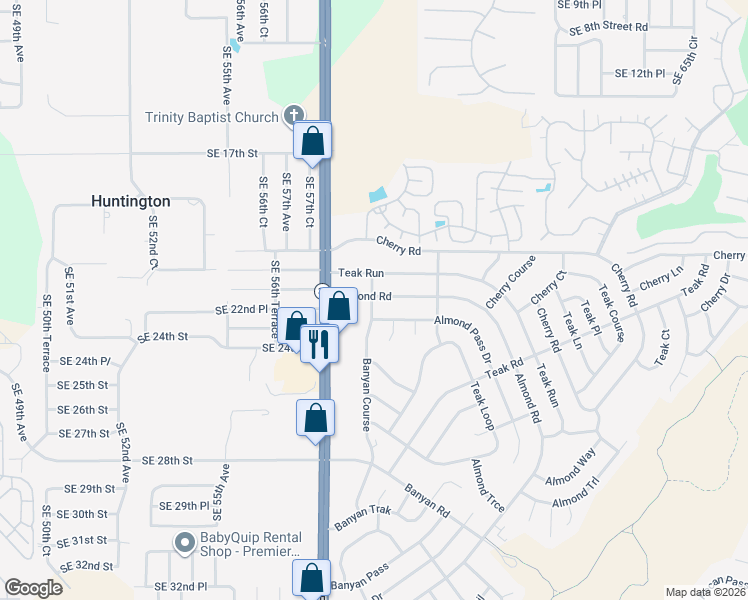 map of restaurants, bars, coffee shops, grocery stores, and more near 1 Almond Pass Drive in Ocala