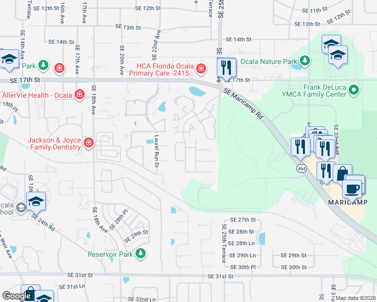 map of restaurants, bars, coffee shops, grocery stores, and more near 2216 Southeast 24th Avenue in Ocala