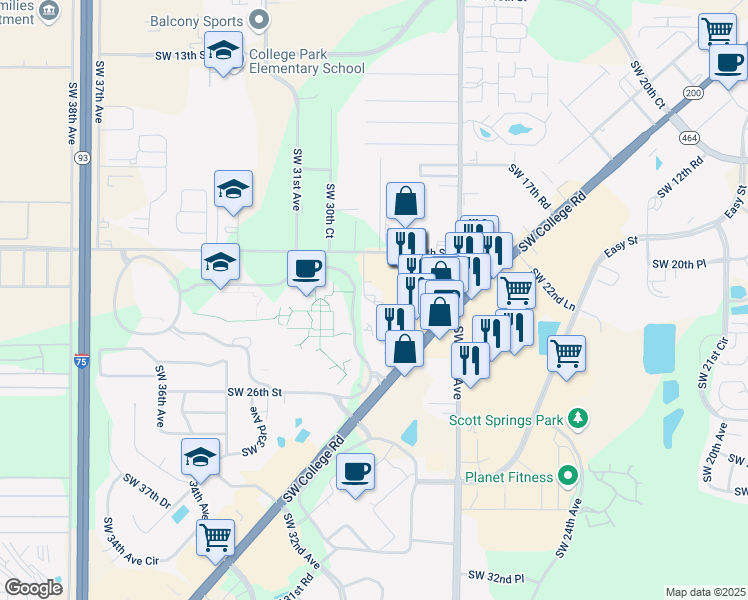map of restaurants, bars, coffee shops, grocery stores, and more near 3010 Southwest 20th Street in Ocala