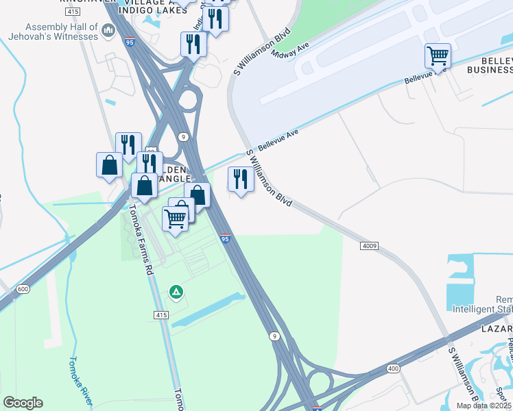 map of restaurants, bars, coffee shops, grocery stores, and more near 960 South Williamson Boulevard in Daytona Beach