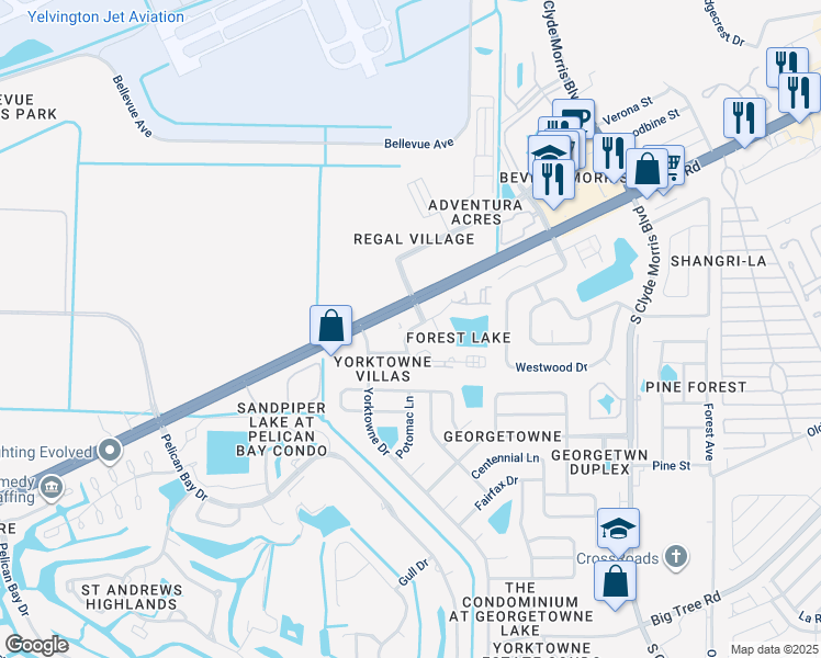 map of restaurants, bars, coffee shops, grocery stores, and more near 252 Forest Lake Boulevard in Daytona Beach