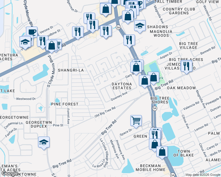 map of restaurants, bars, coffee shops, grocery stores, and more near 1910 Duval Place in Daytona Beach