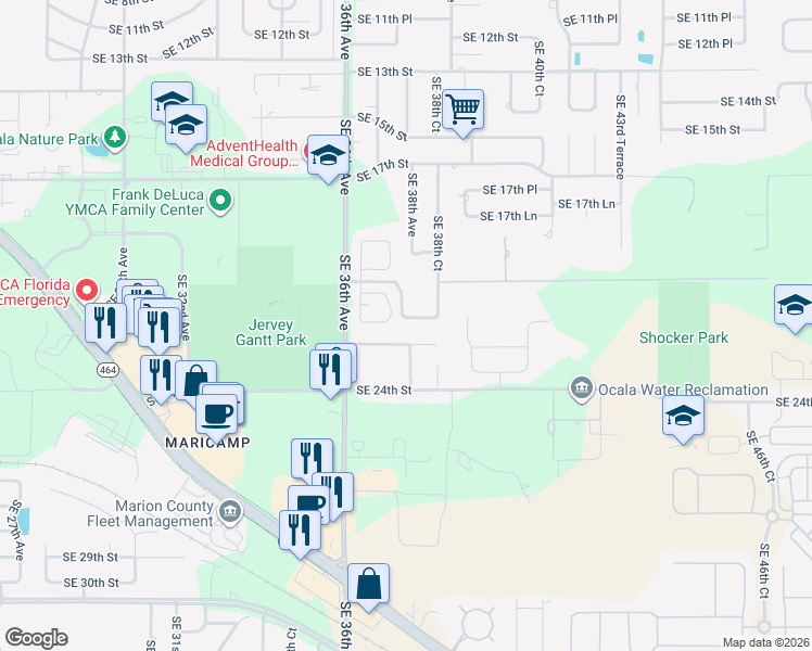 map of restaurants, bars, coffee shops, grocery stores, and more near 3721 Southeast 22nd Place in Ocala