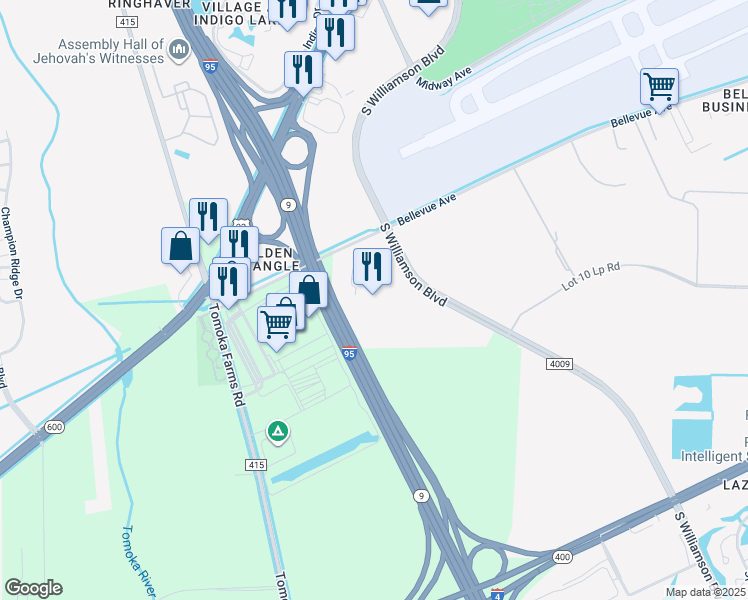 map of restaurants, bars, coffee shops, grocery stores, and more near 960 South Williamson Boulevard in Daytona Beach