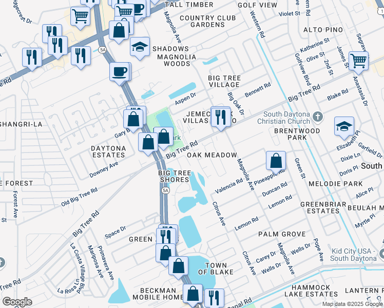 map of restaurants, bars, coffee shops, grocery stores, and more near 31 Cherrywood Court in South Daytona