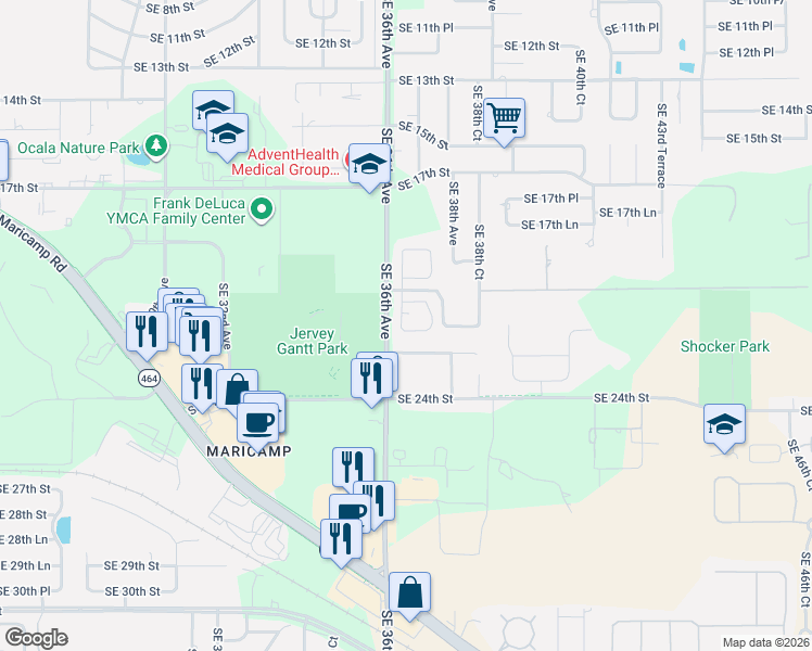 map of restaurants, bars, coffee shops, grocery stores, and more near 2001 Southeast 37th Court Circle in Ocala