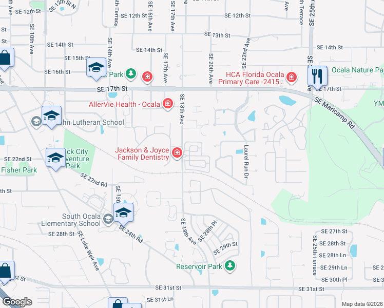 map of restaurants, bars, coffee shops, grocery stores, and more near 2101 Southeast 18th Avenue in Ocala