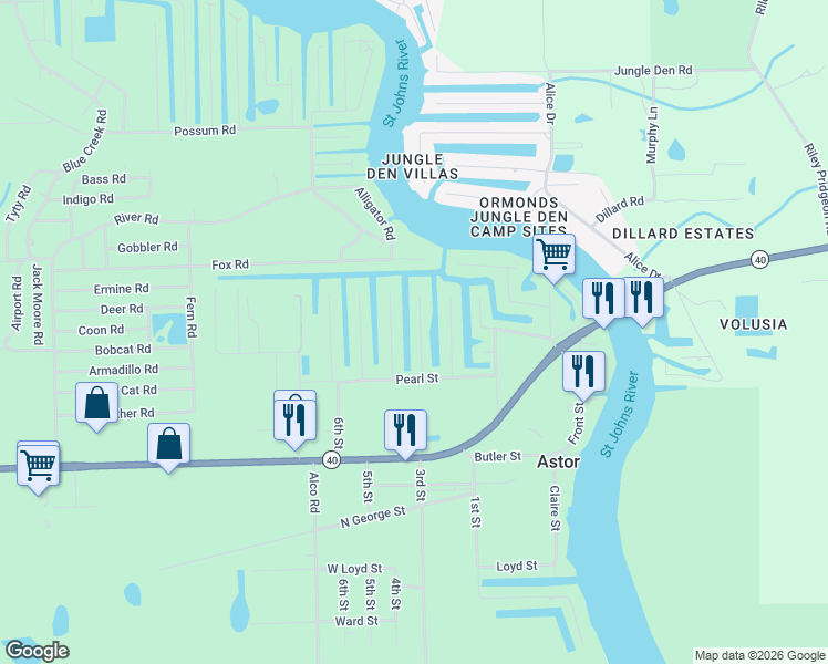 map of restaurants, bars, coffee shops, grocery stores, and more near 55715 Carrol Street in Astor