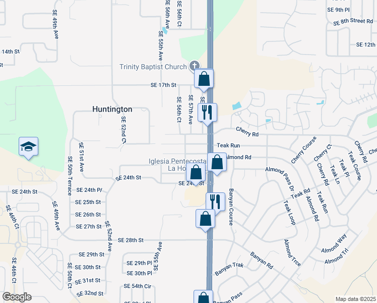 map of restaurants, bars, coffee shops, grocery stores, and more near 5681 Southeast 22nd Street in Ocala