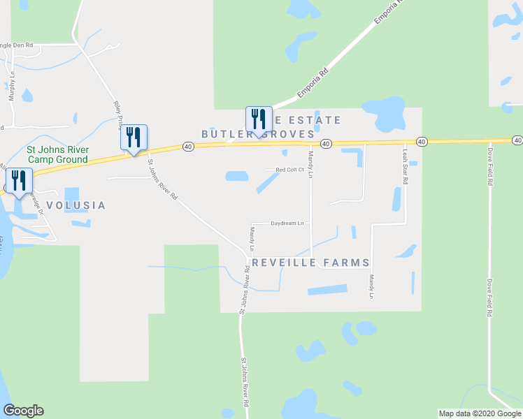 map of restaurants, bars, coffee shops, grocery stores, and more near 1340 Daydream Lane in Astor