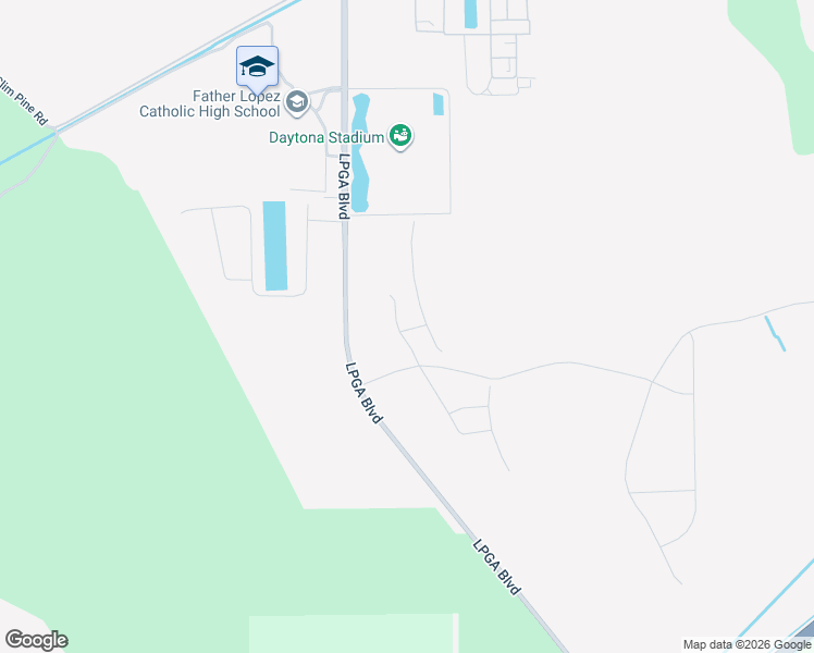 map of restaurants, bars, coffee shops, grocery stores, and more near 3842 Lpga Boulevard in Daytona Beach