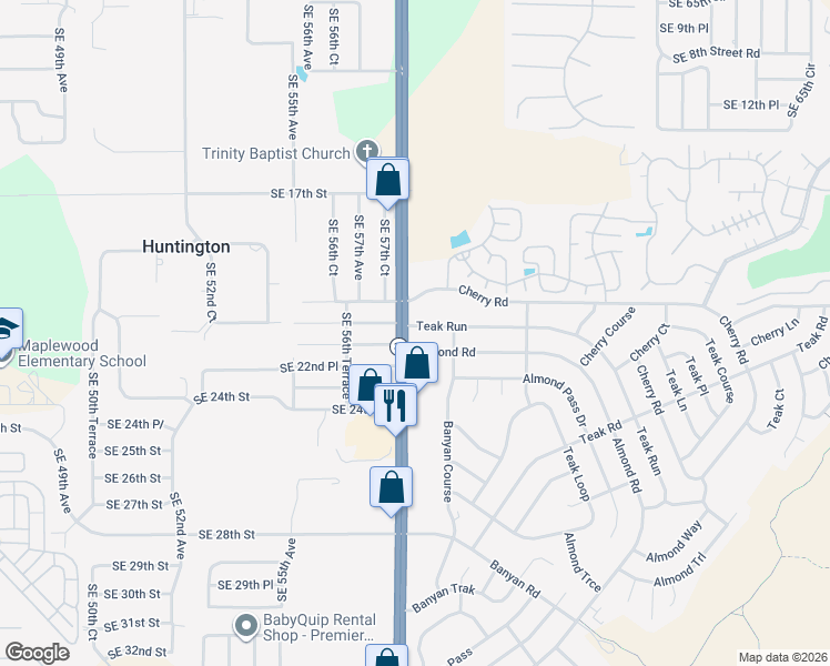 map of restaurants, bars, coffee shops, grocery stores, and more near 5802 Southeast 20th Street in Ocala