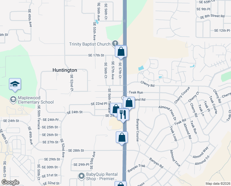map of restaurants, bars, coffee shops, grocery stores, and more near 5741 Southeast 21st Lane in Ocala