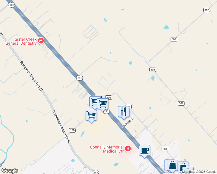 map of restaurants, bars, coffee shops, grocery stores, and more near 964 U.S. 181 in Floresville