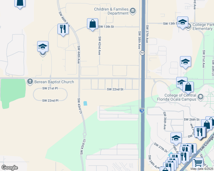 map of restaurants, bars, coffee shops, grocery stores, and more near 2100 Southwest 41st Court in Ocala