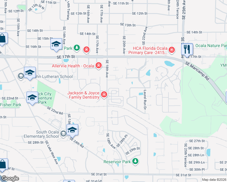 map of restaurants, bars, coffee shops, grocery stores, and more near 2101 Southeast 18th Avenue in Ocala