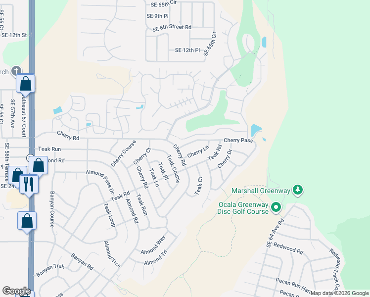 map of restaurants, bars, coffee shops, grocery stores, and more near 6683 Cherry Road in Ocala