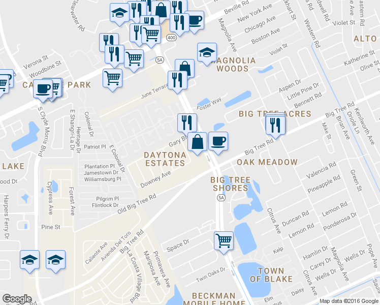 map of restaurants, bars, coffee shops, grocery stores, and more near 1933 Frank Pl in Daytona Beach