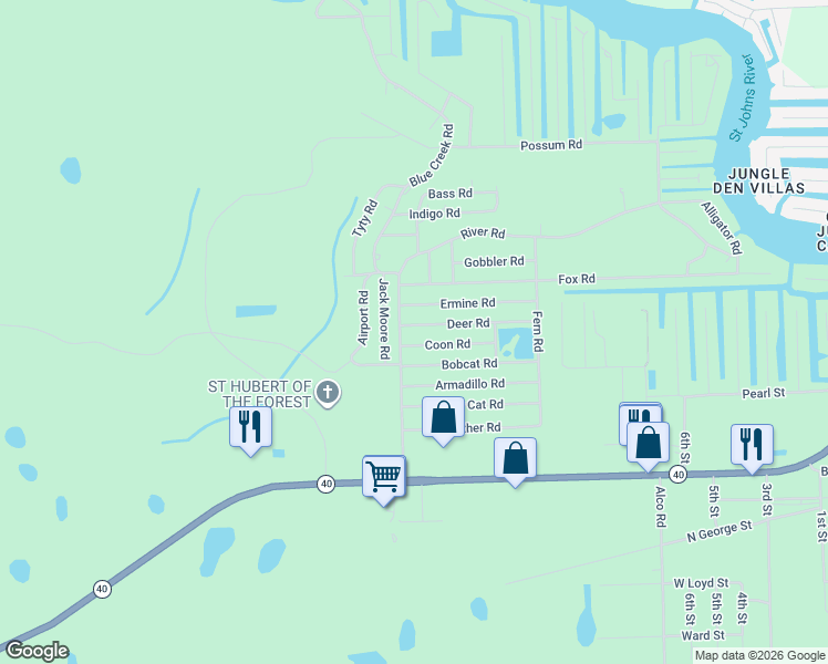 map of restaurants, bars, coffee shops, grocery stores, and more near 23904 Deer Road in Astor