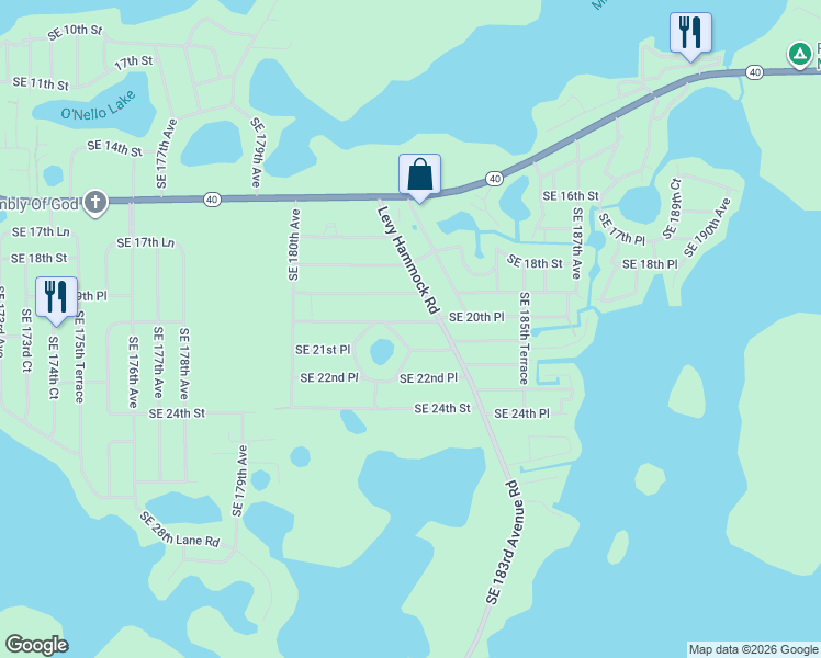 map of restaurants, bars, coffee shops, grocery stores, and more near 18282 Southeast 20th Place in Silver Springs