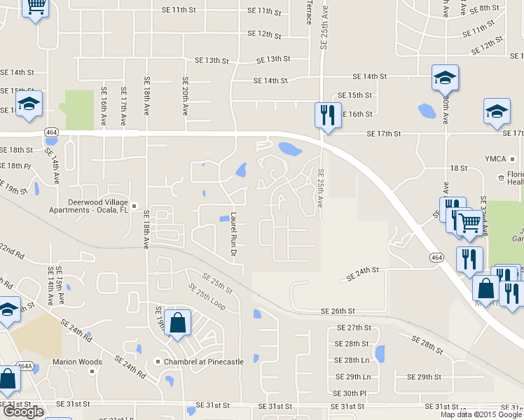 map of restaurants, bars, coffee shops, grocery stores, and more near 2313 SE 20th Cir in Ocala