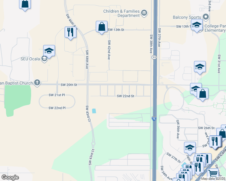 map of restaurants, bars, coffee shops, grocery stores, and more near 2100 SW 41st Ct in Ocala