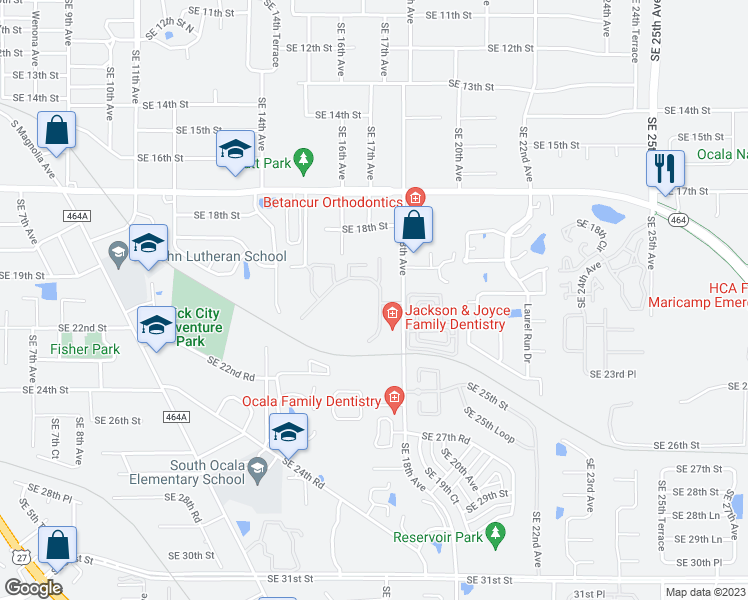 map of restaurants, bars, coffee shops, grocery stores, and more near 1830 Southeast 18th Avenue in Ocala