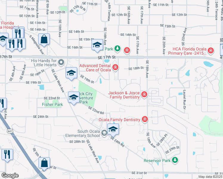 map of restaurants, bars, coffee shops, grocery stores, and more near 1941 Southeast 14th Avenue in Ocala