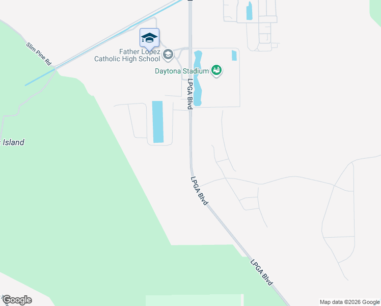 map of restaurants, bars, coffee shops, grocery stores, and more near 3842 LPGA Boulevard in Daytona Beach