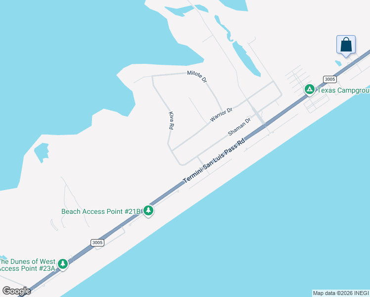 map of restaurants, bars, coffee shops, grocery stores, and more near 18809 Warrior Drive in Galveston