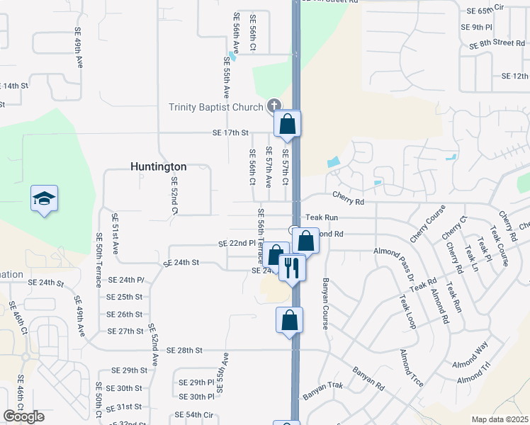 map of restaurants, bars, coffee shops, grocery stores, and more near 5681 Southeast 21st Lane in Ocala
