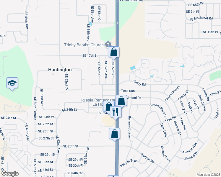 map of restaurants, bars, coffee shops, grocery stores, and more near 5741 Southeast 21st Lane in Ocala