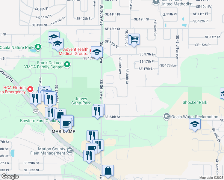 map of restaurants, bars, coffee shops, grocery stores, and more near 2065 Southeast 37th Court Circle in Ocala