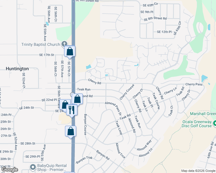 map of restaurants, bars, coffee shops, grocery stores, and more near 3 Almond Pass in Ocala
