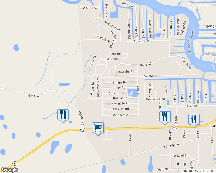 map of restaurants, bars, coffee shops, grocery stores, and more near 23904 Deer Road in Astor