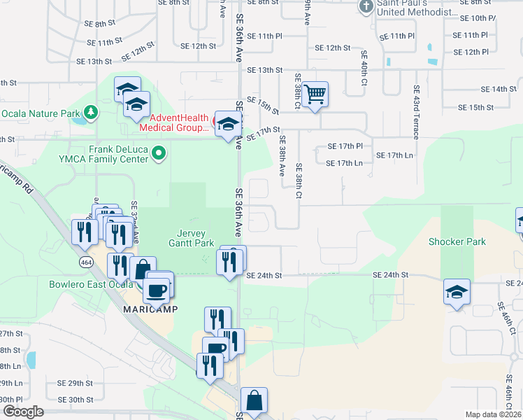 map of restaurants, bars, coffee shops, grocery stores, and more near 2001 Southeast 37th Court Circle in Ocala