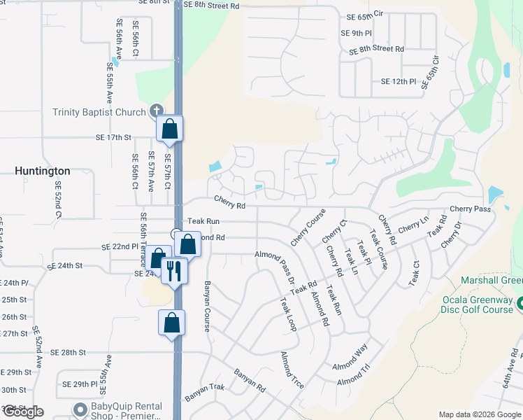 map of restaurants, bars, coffee shops, grocery stores, and more near 3 Almond Pass in Ocala