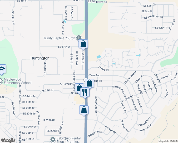 map of restaurants, bars, coffee shops, grocery stores, and more near 5802 Southeast 20th Street in Ocala