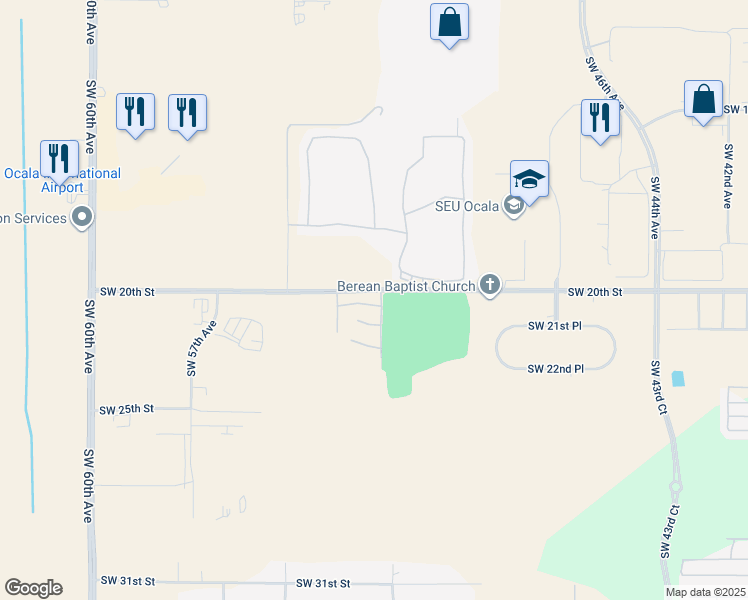 map of restaurants, bars, coffee shops, grocery stores, and more near Southwest 51st Terrace in Ocala
