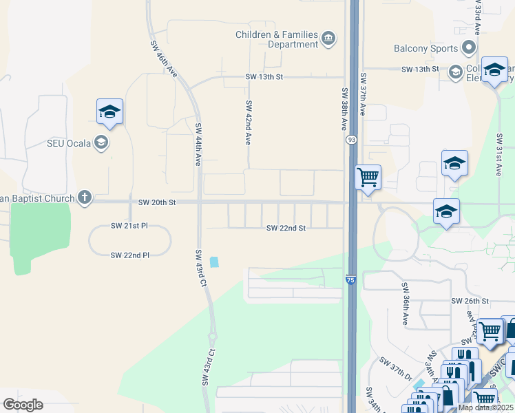 map of restaurants, bars, coffee shops, grocery stores, and more near 2100 Southwest 41st Court in Ocala