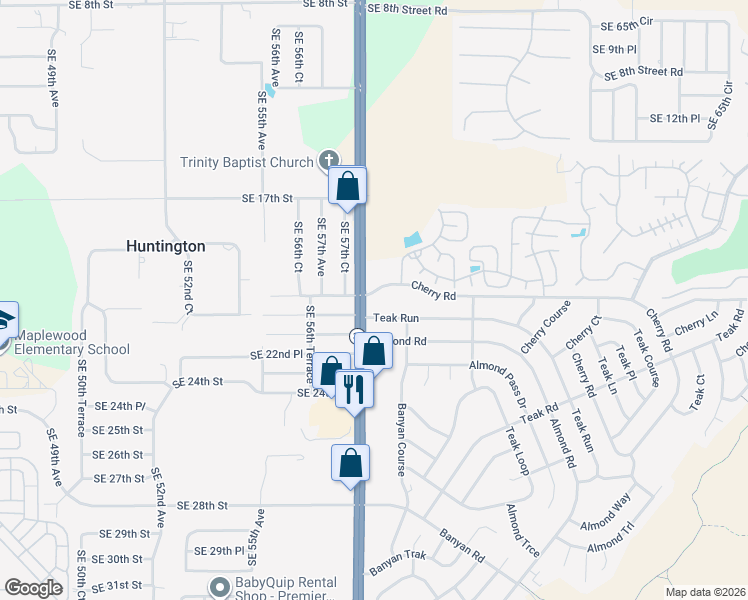 map of restaurants, bars, coffee shops, grocery stores, and more near 5802 Southeast 20th Street in Ocala